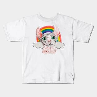 Cat Kitty face with rainbow Kids T-Shirt